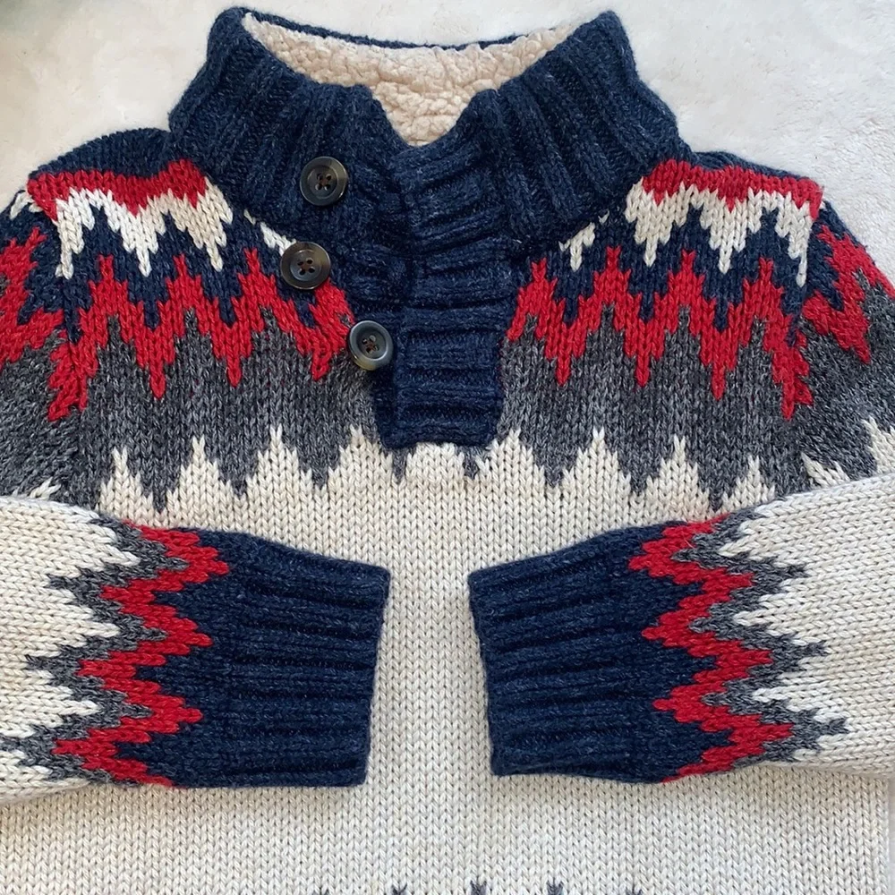 GAP Baby Boy Knit Sweater 18-24M Blue Cream Red Gray EUC